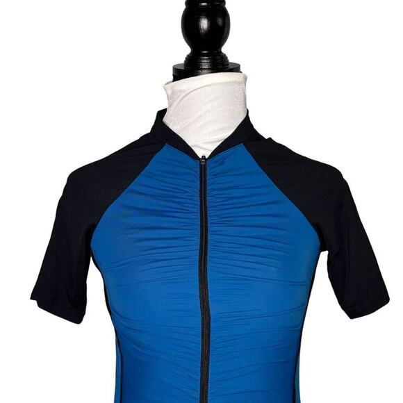 Active Angelz Full Zip Short Sleeve Cycle Top Blue Black Size Large - Picture 2 of 7